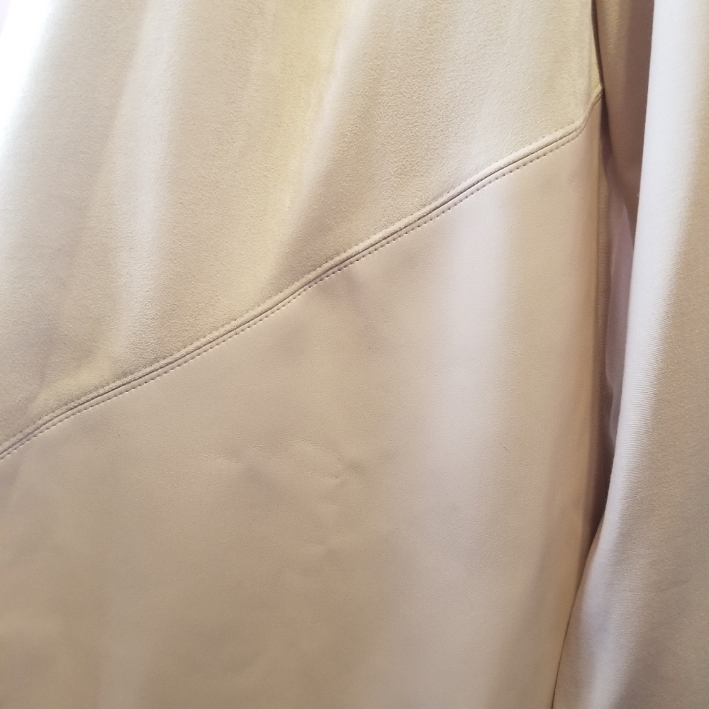 Calvin Klein Sz 14 Blush Suede, Leather, Knit Open Long Jacket Patchwork NWT - Picture 6 of 12